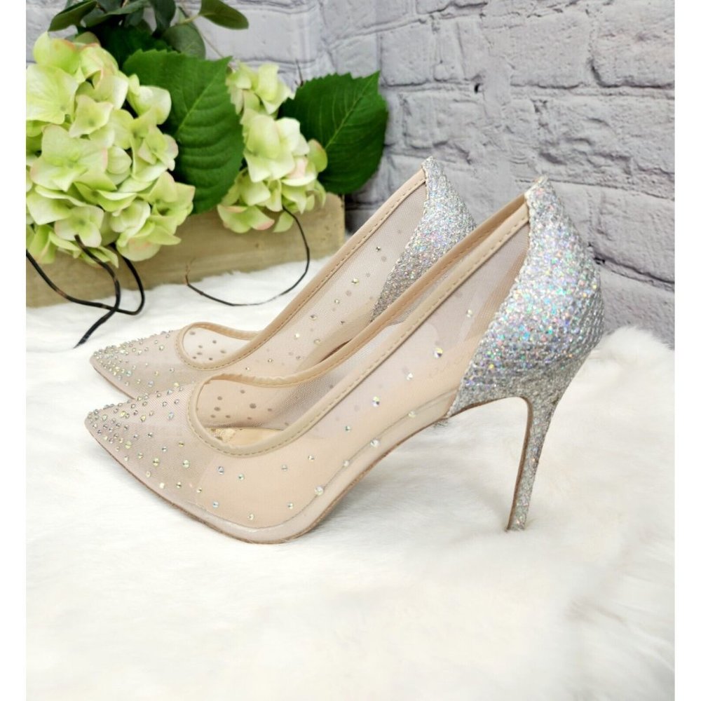 Miluoro Rhinestone Pointed Toe Silver Sheer High Heels, Silver  Sz 9